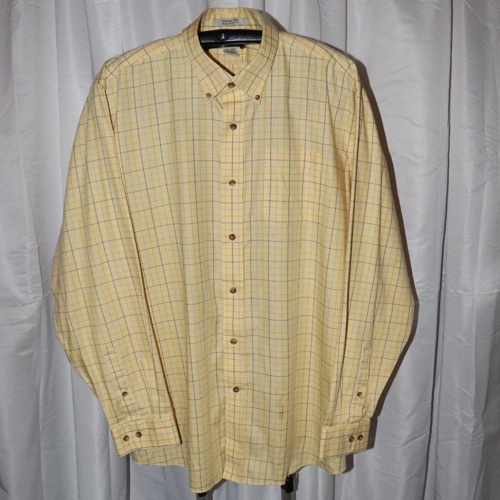 LL Bean Traditional Fit Wrinkle Free Yellow/Blue/Tan Button Down Shirt SZ XXL